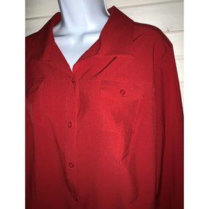 CHICO'S Sz 2 (LARGE) Red Lightweight Tunic L/S Shirt Button Front Pockets EUC